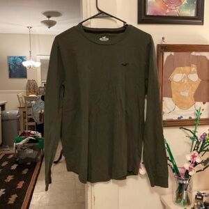 Hollister Men's Dark Olive Long Sleeve Crew Tee